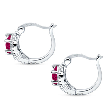 Halo Round Huggie Hoop Earrings Simulated Ruby 925 Sterling Silver Wholesale
